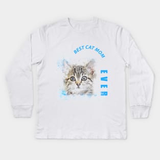 Vintage Best Cat Mom Ever T-Shirt Mother's And Cat Lovers Gift Kids Long Sleeve T-Shirt
